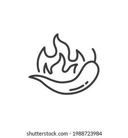 Chili peppers fire line icon. Simple outline style. Flame, pictogram, black, burn, capsicum, hot, bonfire, spicy concept. Vector illustration isolated on white background. Thin stroke EPS 10.