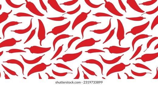 Chili peppers in flat style. Seamless pattern for kitchens, cafes, clothes and more. Red silhouettes. Vector illustration.