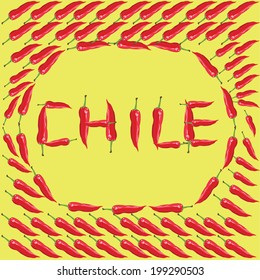 chili peppers in the form of a frame on a yellow background
