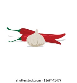 chili peppers and garlic, vector