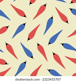 Chili peppers hand drawn vector illustration. Seasonal vegetables harvest in flat style seamless pattern for fabric or wallpaper.