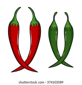 Chili Peppers, a hand drawn vector illustration of chili peppers, isolated on a white background.
