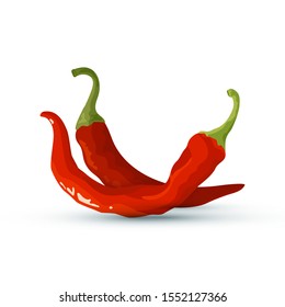 Chili peppers icon. Fresh red cayenne. Vector illustration isolated on white background in flat or cartoon style.