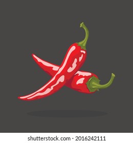 Chili peppers icon. Isolated red paprika. Cartoon mexican food. Hot spice for restaurant menu. Cooking ingredient for salsa sauce. Vector illustration