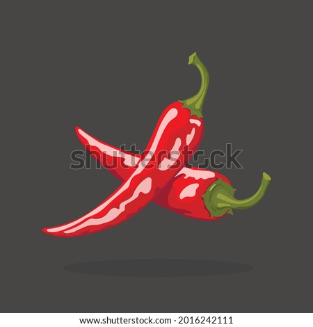 Chili peppers icon. Isolated red paprika. Cartoon mexican food. Hot spice for restaurant menu. Cooking ingredient for salsa sauce. Vector illustration
