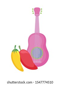 chili peppers mexican with guitar vector illustration design