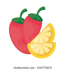 chili peppers mexican with lemons sliced isolated icon vector illustration design