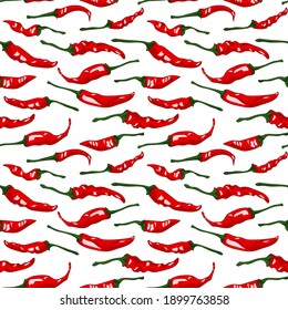 Chili peppers pattern. Drawn by hand. Vector.