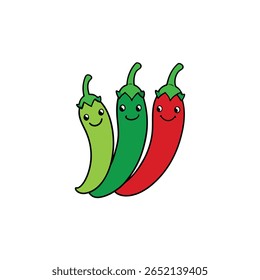 Chili peppers red and green playful vegetable mix Vector illustration