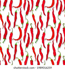Chili peppers repeating pattern, editable vector template