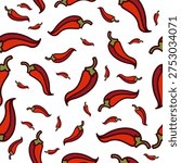 Chili peppers seamless pattern isolated on white background