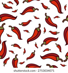 Chili peppers seamless pattern isolated on white background