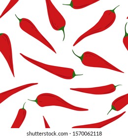Chili peppers seamless pattern. Pepper hand drawn wallpaper. Design for fabric, textile print, wrapping paper, textile, restaurant menu. Vector illustration