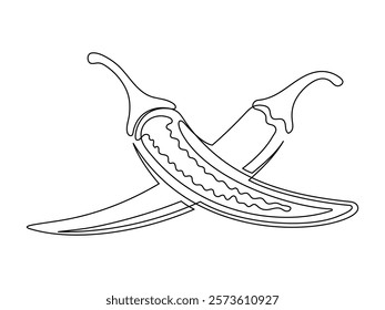 Chili peppers in section line isolated on white background. Simple silhouette of vegetable. Hand drawn chili peppers outline. Vector illustration