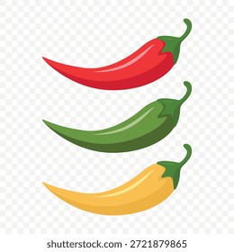 Chili Peppers Set Vetor Illustration. Vermelho Verde Amarelo Pimenta Quente, Ingrediente De Comida Picante, Vegetal, Ícone Vetor. Pimenta, Pimenta, Comida Picante