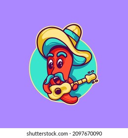 Chili Playing Guitar Object Illustration for your business or merchandise