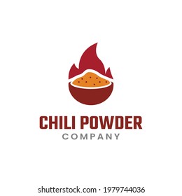 Chili Powder in a Bowl with Flaming Flat Logo Design. a spice blend made from ground dried chiles and a number of other spices. svg
