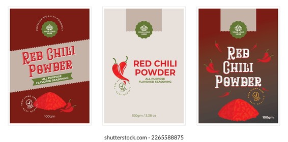 Chili Powder Label Set Template Red Chilli Powder pouch packaging design, Spice label design paprika label illustration