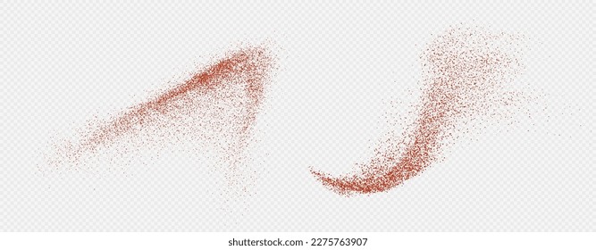 Chili powder splash, dried pepper explosion, flying spicy paprika burst, dynamic seasoning splatter. Vector illustration.