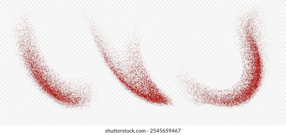 Salpicos de pó de pimenta, explosão de pimenta seca, explosão de paprica picante voadora, splatter de tempero dinâmico. Ilustração vetorial.