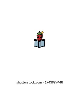 Chili Reading Book  Cartoon Character Vector Illustration Design. Cute, Fun, And Funny Style. Recomended For Vegetable Shop Logo Mascot.