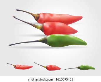 Chili red and green realistic editable individually vector