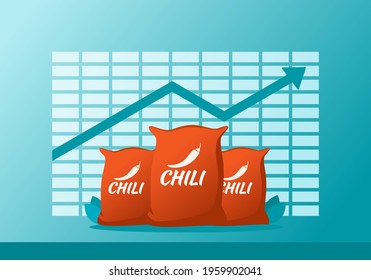 Chili or Red Pepper Price Value Stock Market Demand Rise Increase Up Skyrocket Statistic Report with Graph Chart Diagram Illustration Vector. Can be Used for Web Infographic and print