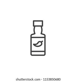 Chili Sauce Bottle Outline Icon. Linear Style Sign For Mobile Concept And Web Design. Hot Spicy Chili Pepper Sauce Simple Line Vector Icon. Symbol, Logo Illustration. Pixel Perfect Vector Graphics