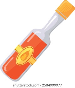 Chili sauce glass bottle. Spicy dip condiment isolated on white background