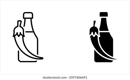Chili sauce icon set. Hot Spicy Chili Pepper Sauce simple line vector icon, vector illustration on white background
