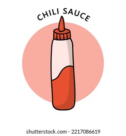 Chili Sauce Logo. Food and Drink Illustration. Bottle seasoning Icon Symbol