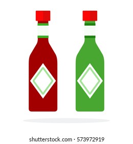 Chili sauce and Pesto sauce in bottles vector flat material design isolated on white