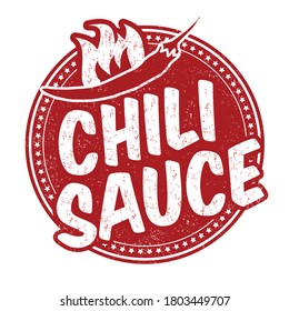 Chili sauce sign or stamp on white background, vector illustration