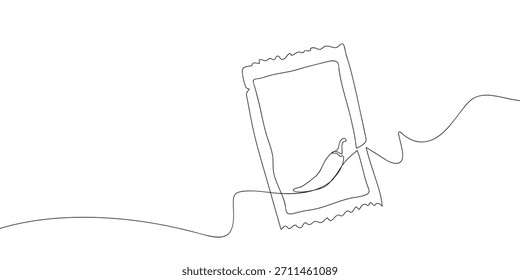 Salsa de chile en un solo paquete continuo estilo lineal simple. Ilustración vectorial Doodle.