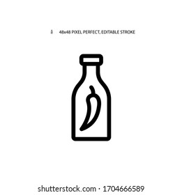 Chili sauce, spicy sauce simple black line web icon vector illustration. Editable stroke. 48x48 Pixel Perfect.