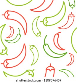 Chili Seamless pattern outline vegetable set, for use as wrapping paper gift, wallpaper or background