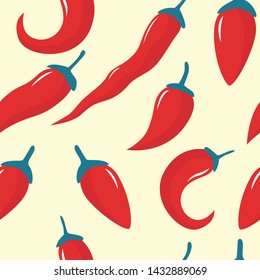 Chili seamless pattern. Red hot Chili pepper or cayenne, or jalapeno pattern. Hot chili peppers pattern