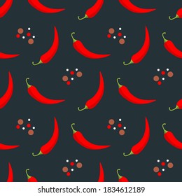 Chili seamless pattern. Spices and red pepper background. Vector illustration