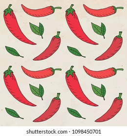 Chili seamless pattern. Summer beautiful illustration of red chili pepper. 