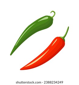 chili set on a white background. set of two types of chili. red and green chili