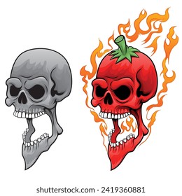 chili with a skull face spitting fire from its mouth Vector art