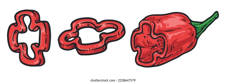 Chili sliced colorful elements set pieces hot pepper cut into rings to give food spicy taste vector illustration