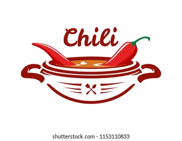 Chili soup with red pepper vector emblem