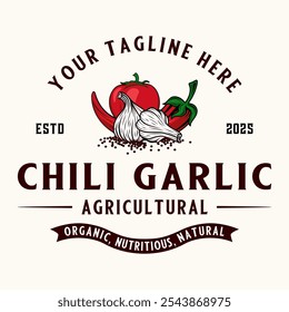 chili and spice logo design. tomato chili and garlic element for restaurant, sauce industry, and food products