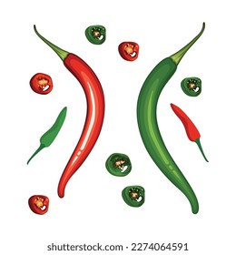 Vegetales de frutas picantes de chile Vegetable Fresco Frutas calientes Vegetales Ilustración Chili