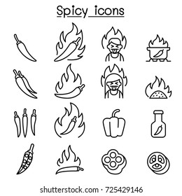 Chili & Spicy Icon Set In Thin Line Style