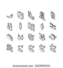 Chili Spicy Natural Vegetable isometric icons set. Habanero And Cayenne, Capsaicin And Jalapeno Chili Pepper Bio Product Harvesting In Garden. Sauce And Mexican Food Color