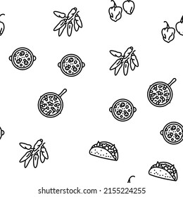 Chili Spicy Natural Vegetable Vector Seamless Pattern Thin Line Illustration