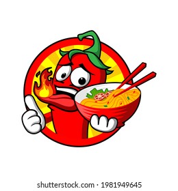 Chili spicy noodle icon with fire