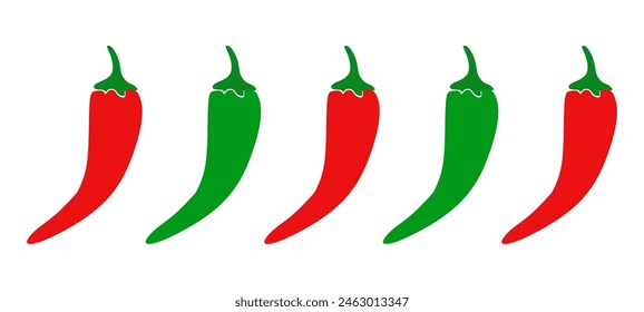 Chili spicy product spicy degree symbols. Paprika hot meter sign for label of product. Vector spicy food mild and extra hot sauce, chili pepper red Green icons